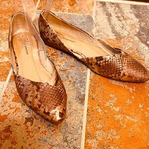 🍂 NWOB! Elegant Brown&Gold Metallic SnakePrint, D’Orsay Style Pointed Toe Flats!